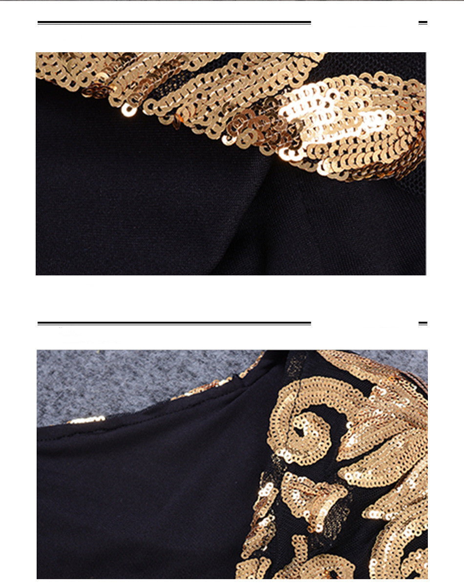 Elegant Spring Evening Dress with Sequins and Deep V Cut