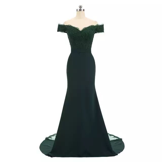 Long Mermaid Fitted Off-the-Shoulder Evening Gown