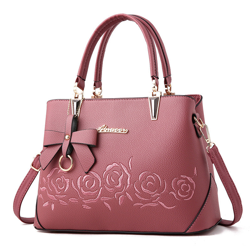 Embroidered Rose Women's Tote and Shoulder Bag