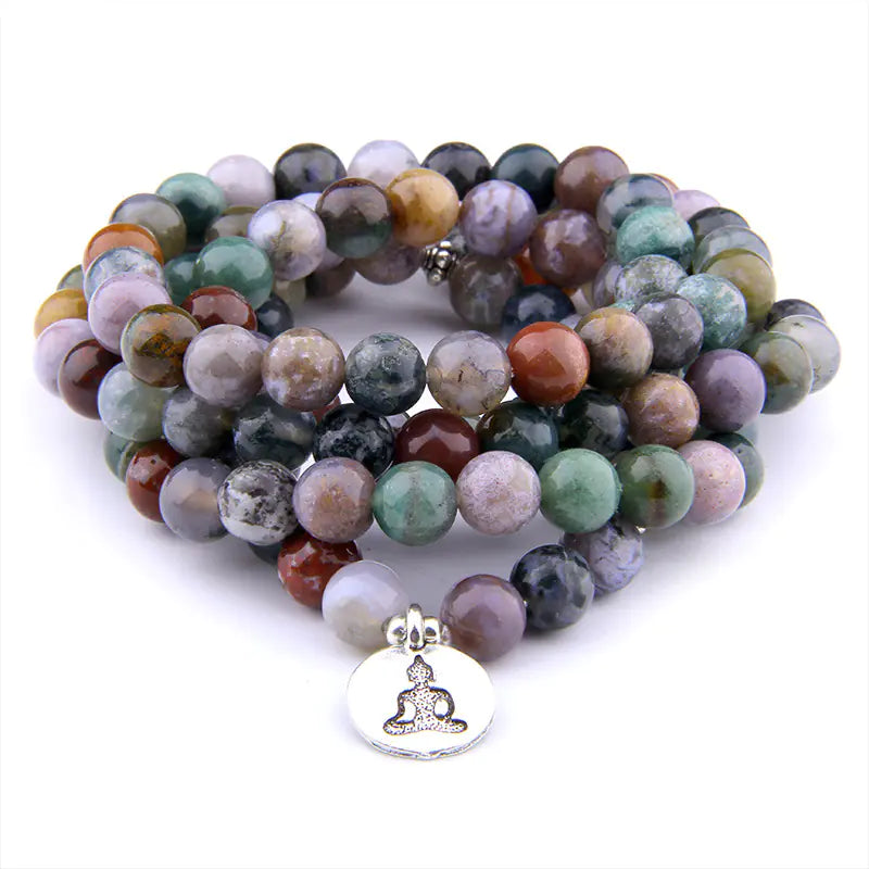 Tree Pattern Agate Long Bracelet with Pendant Accessory
