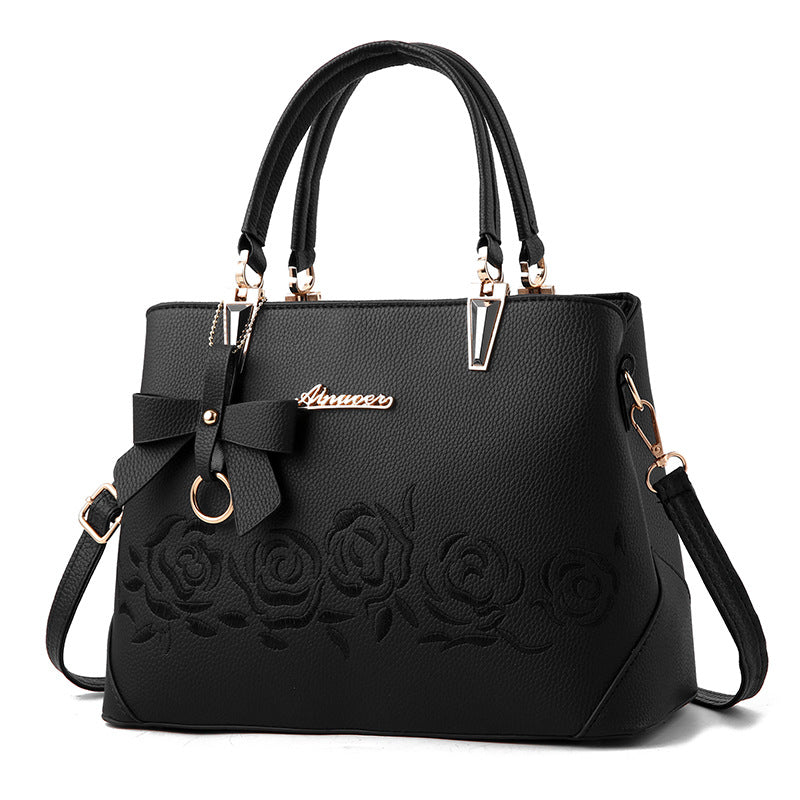 Embroidered Rose Women's Tote and Shoulder Bag