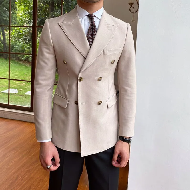 Men's Casual Business Double Breasted Suit Jacket