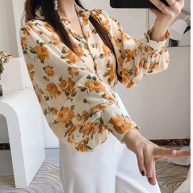 Chiffon Fashion Print Women's Office Shirt