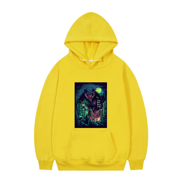 Men's Oversized Anime Monster Print Hoodie - Casual Pullover
