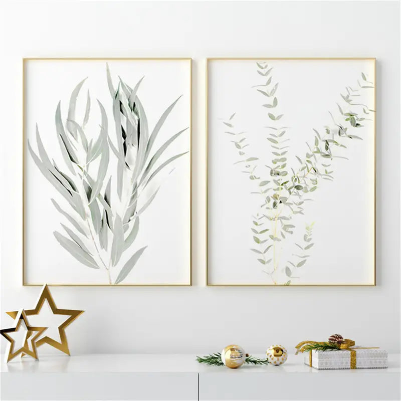 Nordic Style Leaves Painting Set of 4 for Home Decor