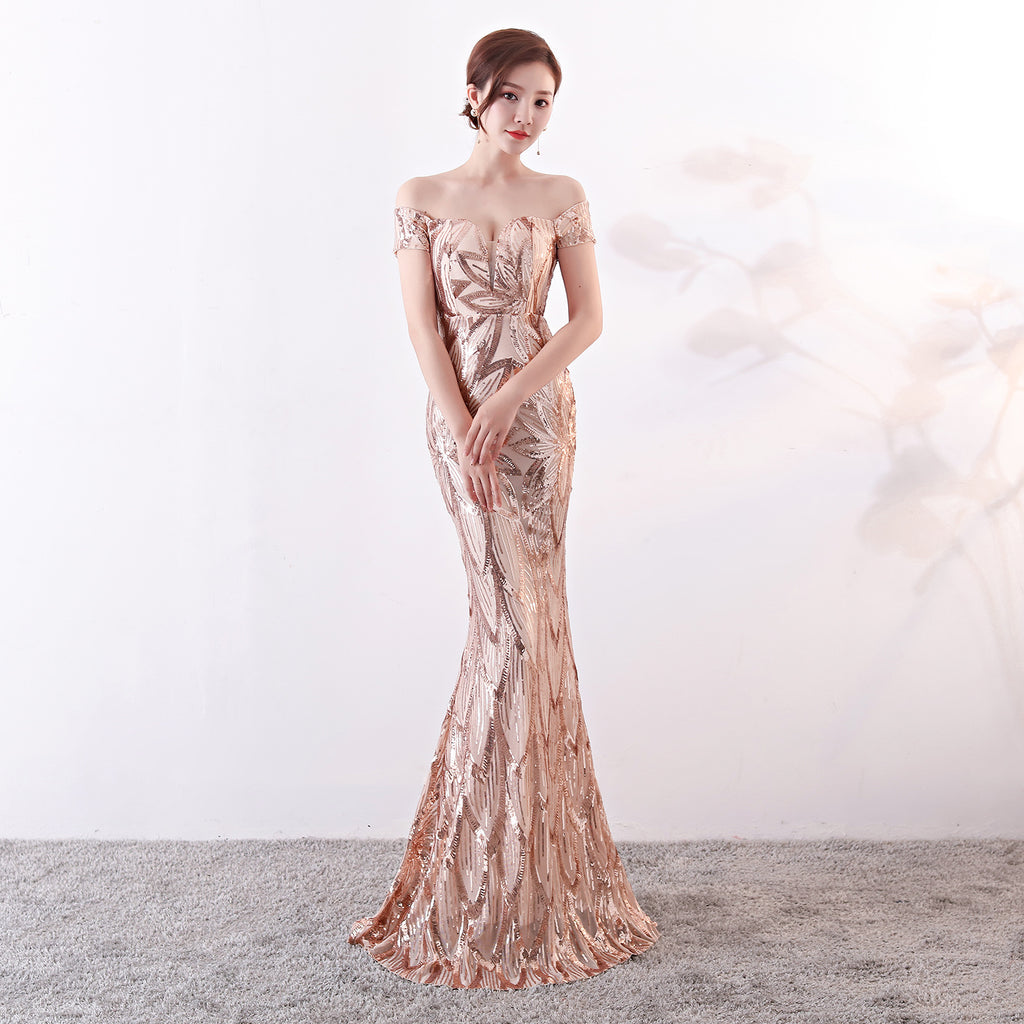 Off-Shoulder Sequin Mermaid Evening Gown for Events