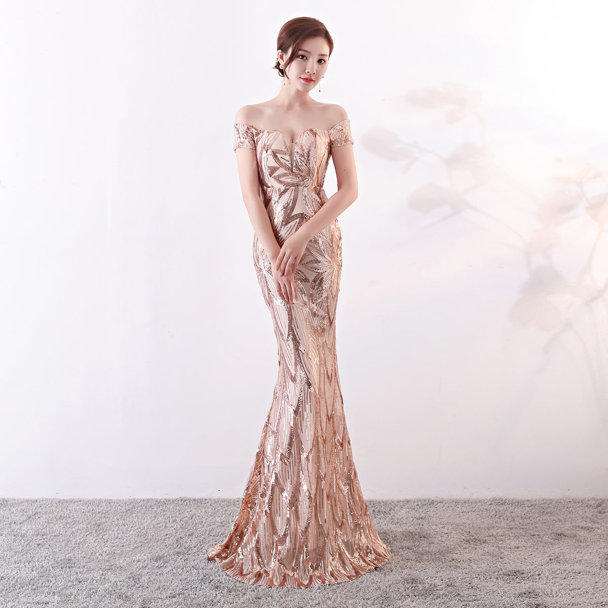 Off-Shoulder Sequin Mermaid Evening Gown for Events
