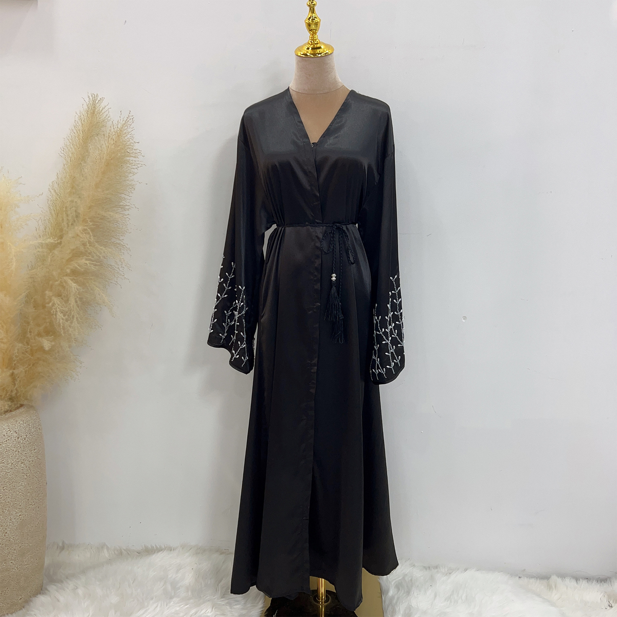Party Daily Solid Color Handmade Beading Dress Robe