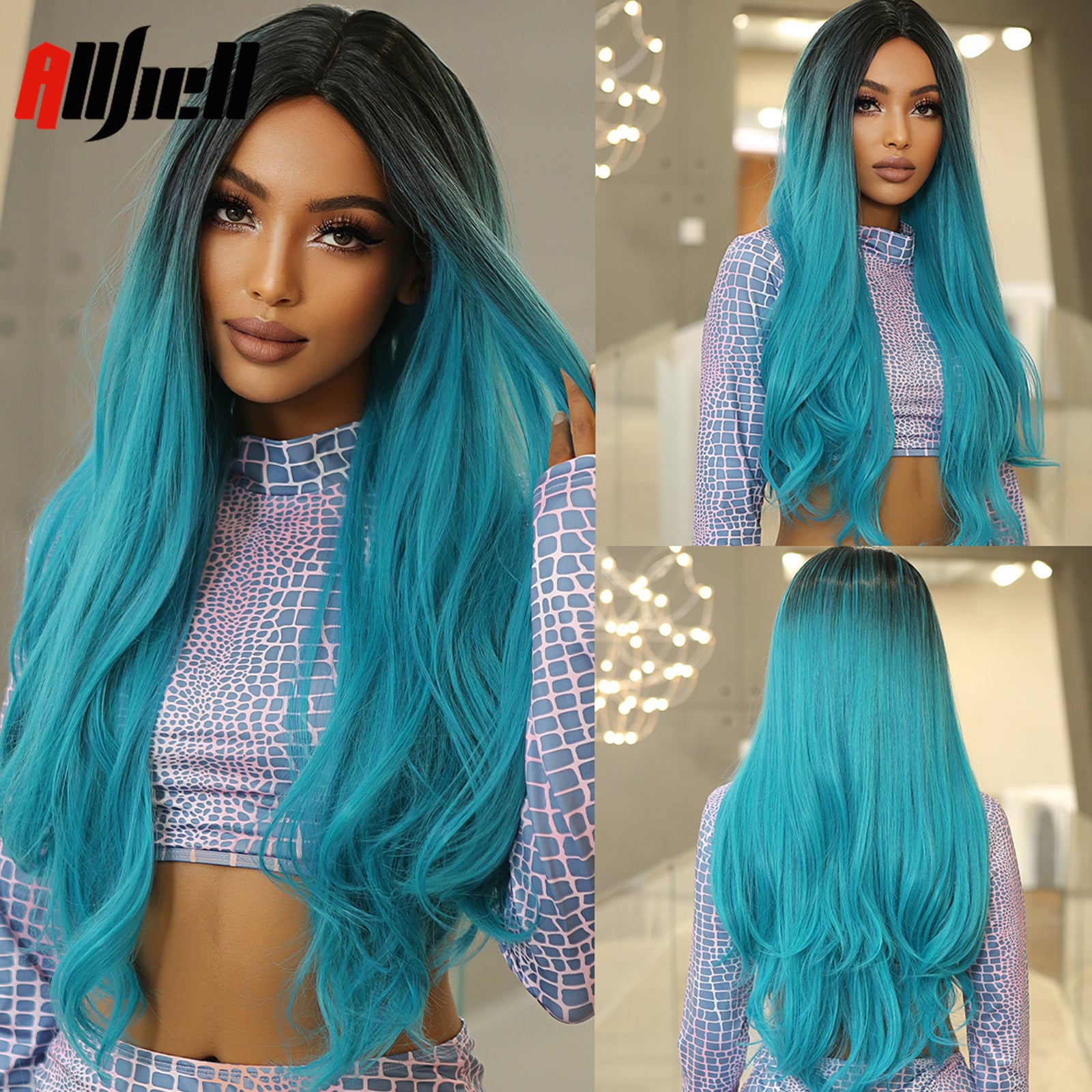 Gradient Red Long Curly Wig with Middle Part