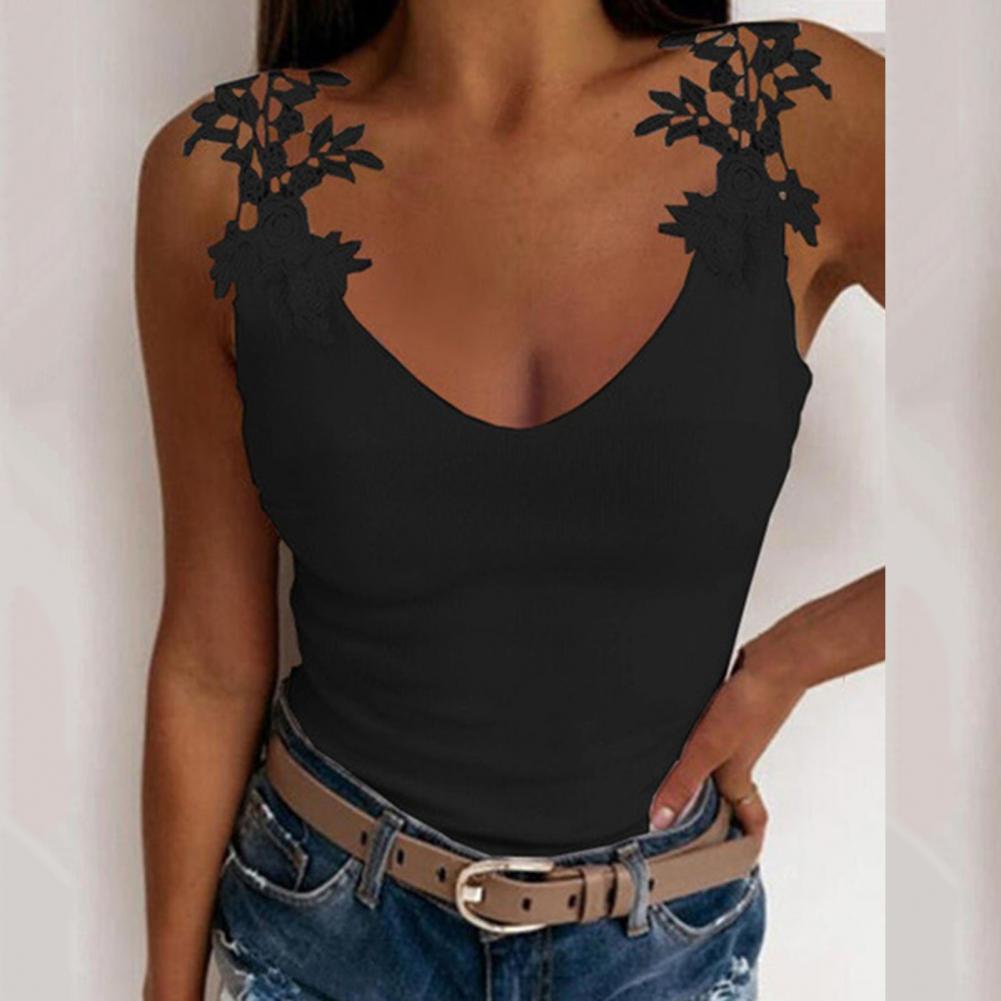 Women's Slim Elastic Lace Vest in Solid Color