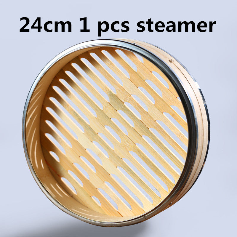 Bamboo Steamer for Baozi and Dumplings with Steel Trim