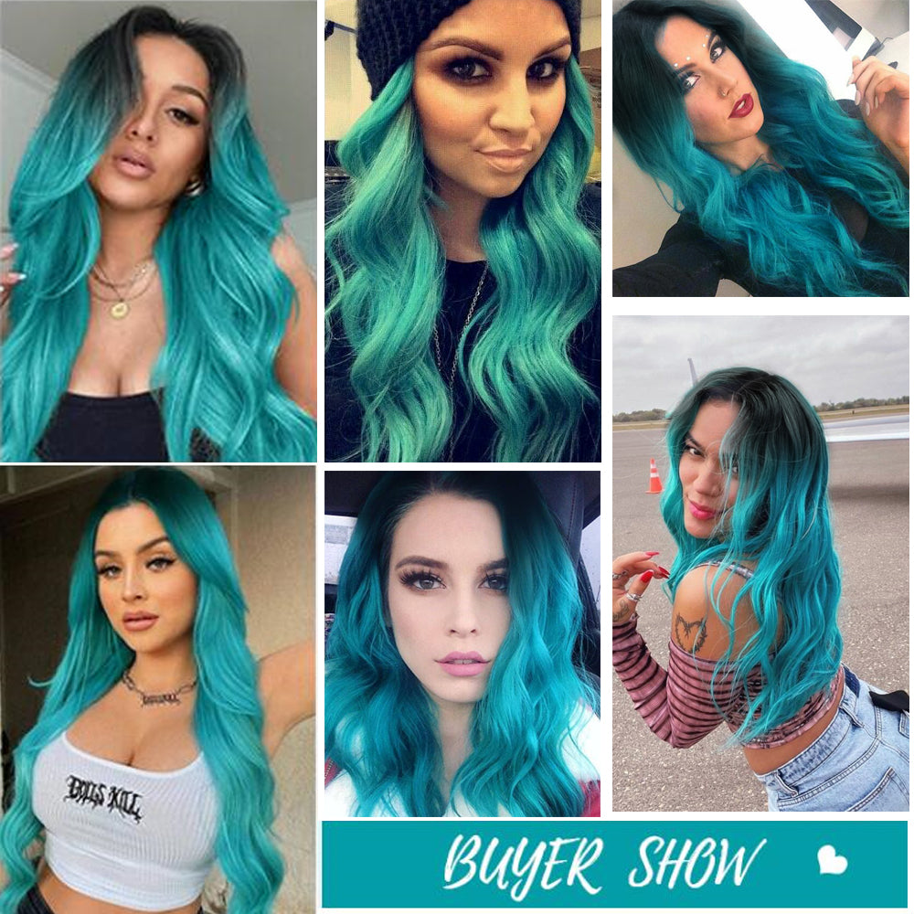 Gradient Red Long Curly Wig with Middle Part