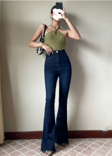 Women's High-Rise Bell-Bottom Flared Denim Jeans