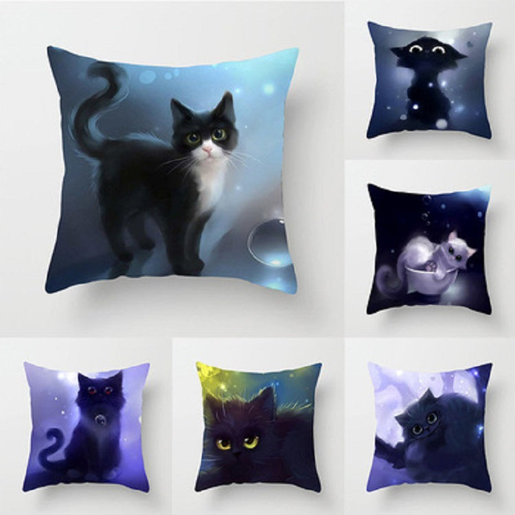 Cartoon Cat Peach Skin Fabric Throw Pillowcase