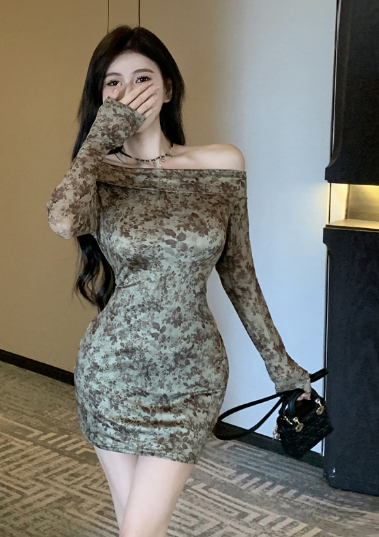 Abstract Print Long-Sleeved Dress for Women