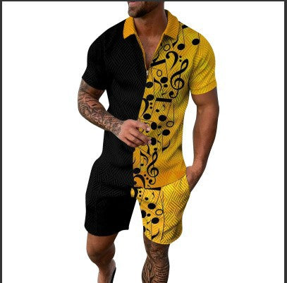 Men's Casual 3D Printed Polo Shirt and Shorts Set