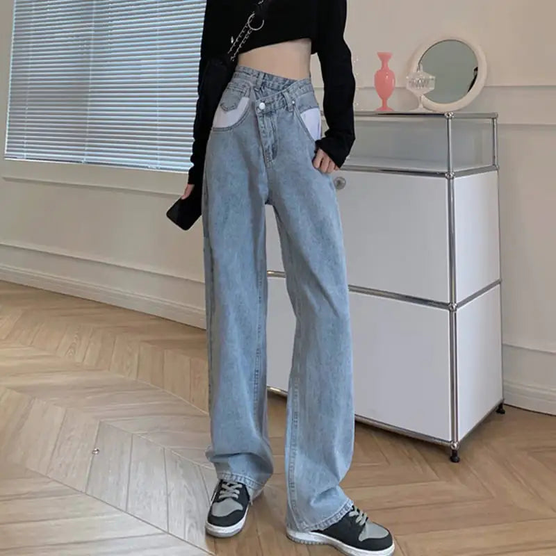 High-rise Wide-leg Casual Straight-leg Jeans