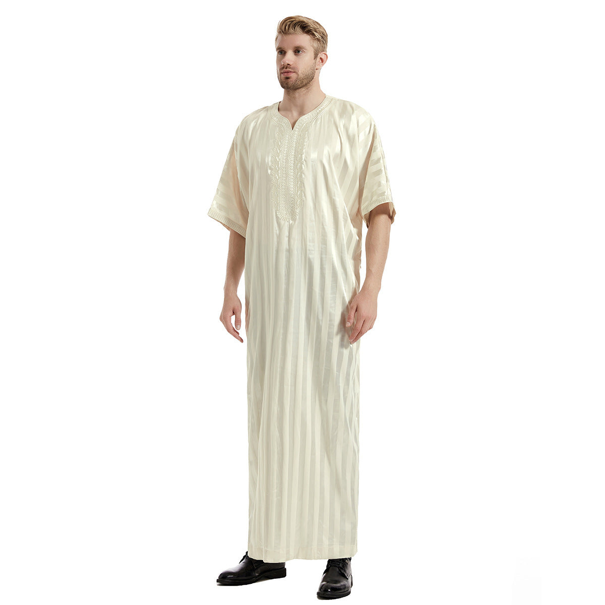 Men's Fashion Robe with Stripe Embroidery Design