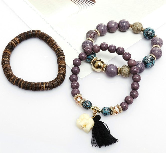 Stylish Elephant Charm Beaded Bracelet with Tassels