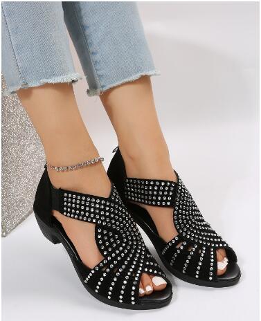 2023 Summer Women's Low-Heel Sandals with Rhinestones