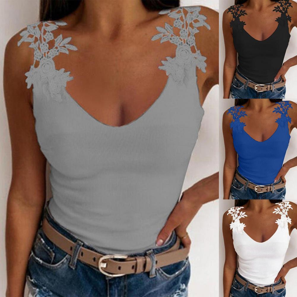 Women's Slim Elastic Lace Vest in Solid Color