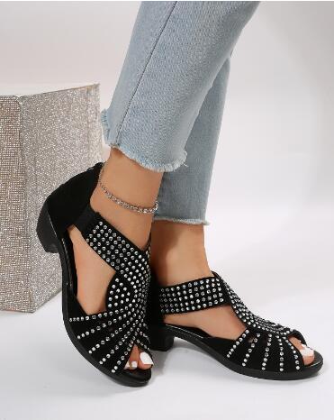 2023 Summer Women's Low-Heel Sandals with Rhinestones