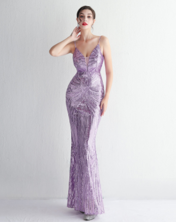 Fashionable Sequin High Waist Sleeveless Evening Gown