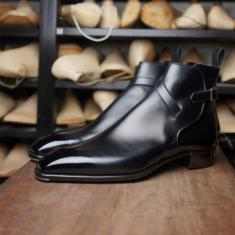 Black Lace Up Square Toe Ankle Boots for Men