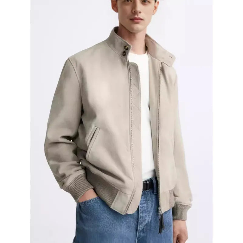 Suede Texture Stand-up Collar Jacket