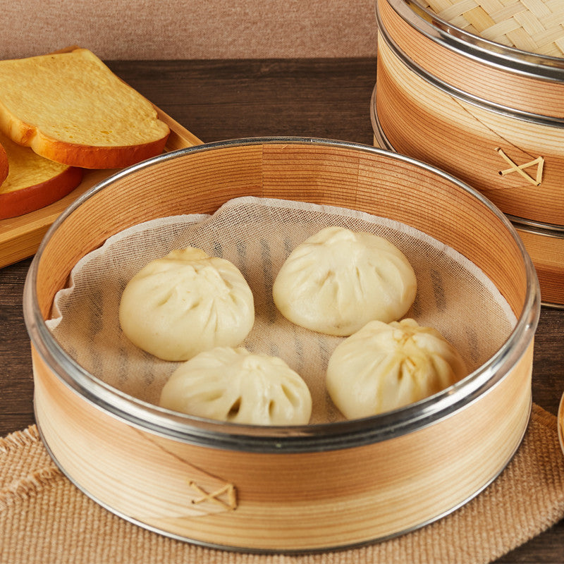 Bamboo Steamer for Baozi and Dumplings with Steel Trim