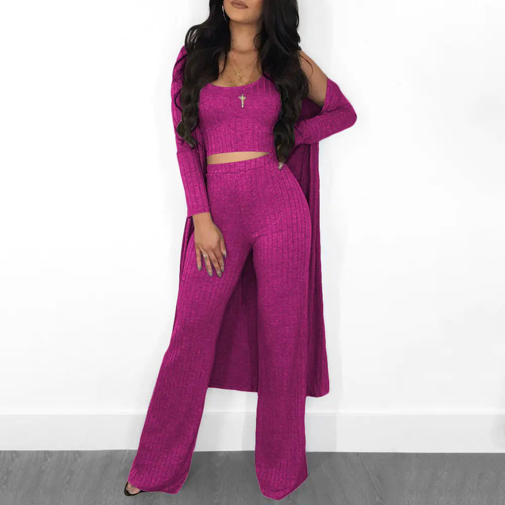 Fashionable Autumn Winter Striped Long Sleeve Set