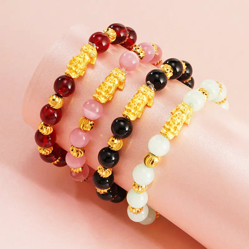 Mini Pixiu Obsidian Bracelet with Buddha Beads