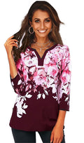 European Women's T-Shirt, V-Neck Printed Top