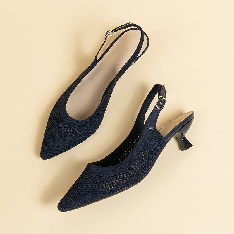 Summer Pointed Toe Hollow Knit Women's Cat Heel Shoes