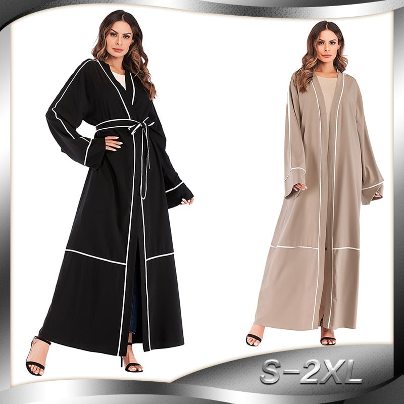 Contrast Striped Cardigan Muslim Robe for Women