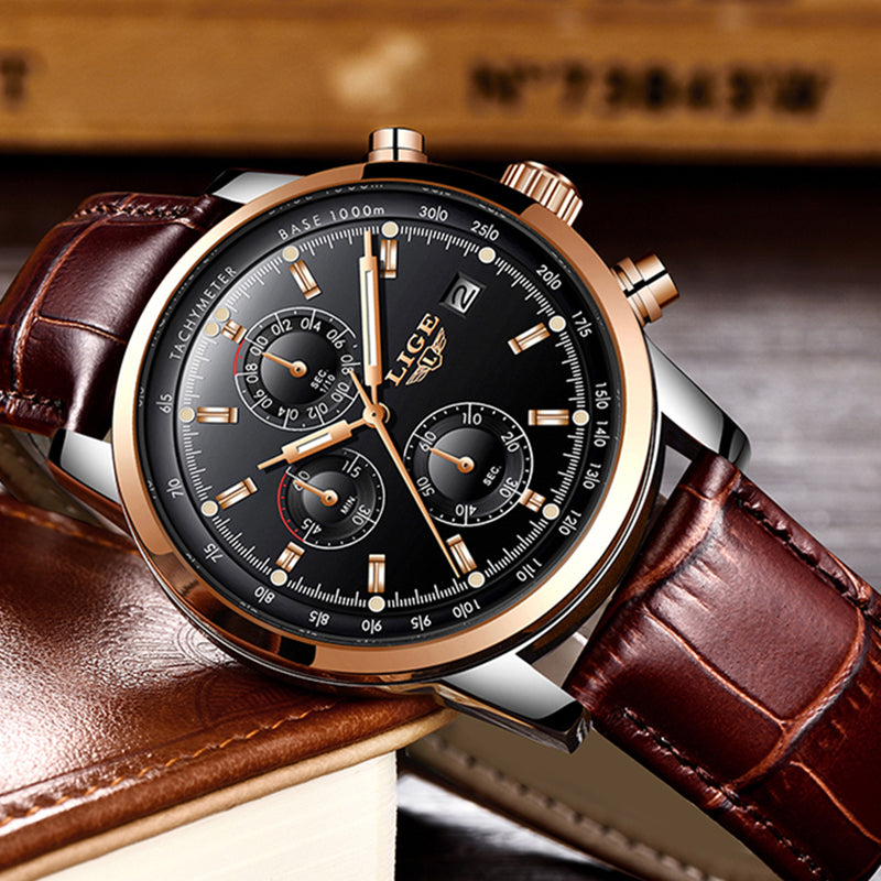 LIGE Multifunctional Waterproof Quartz Watch
