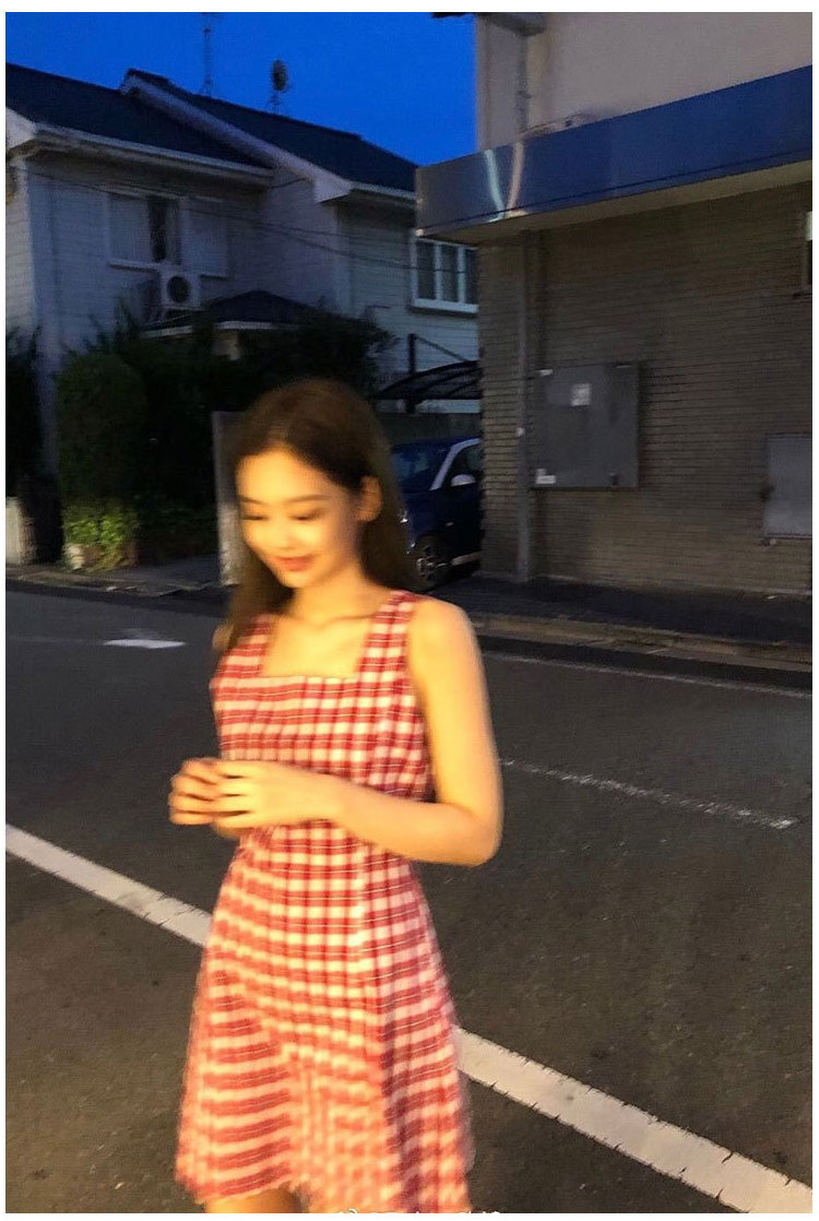 Kpop Korean Celebrity Red Plaid High Waist Dress for Women