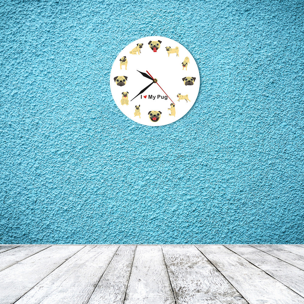 Mini Pug Wall Clock - Cartoon Style Home Decor