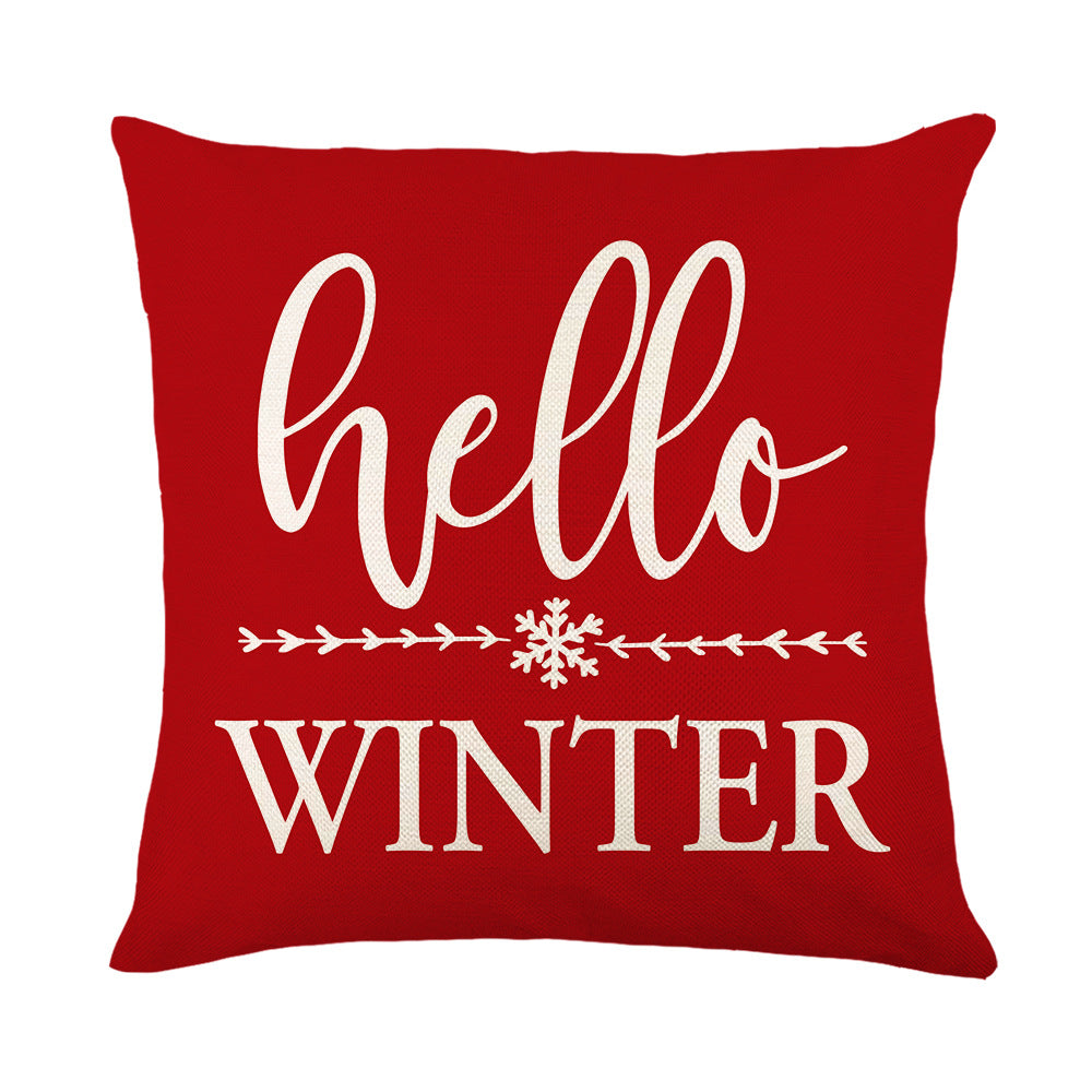 Festive Linen Christmas Pillow Cover