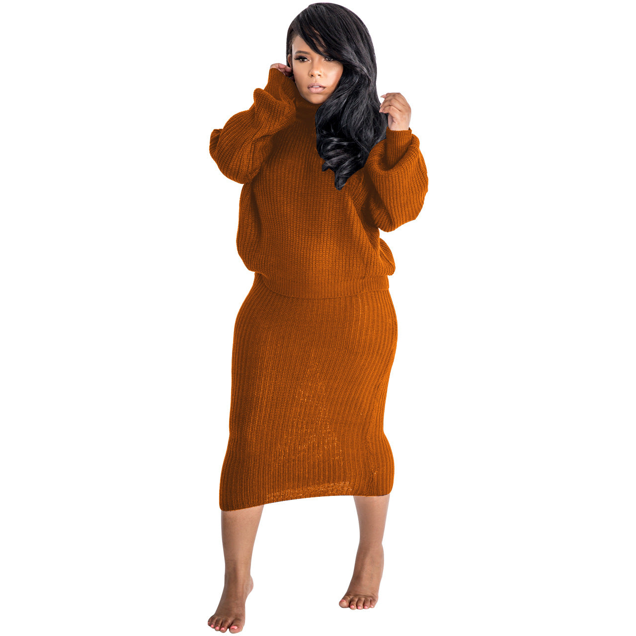 Stylish High Neck Multicolor Dress Set (Two Pieces)