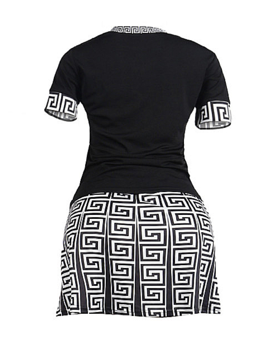 Plus Size Women's Two Piece Geometric Print Skirt Set