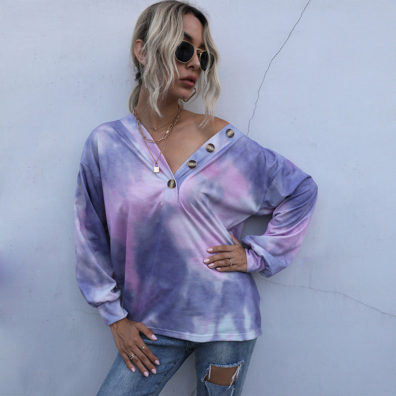 V-Neck Tie-Dye Sweater for Women in Europe and America