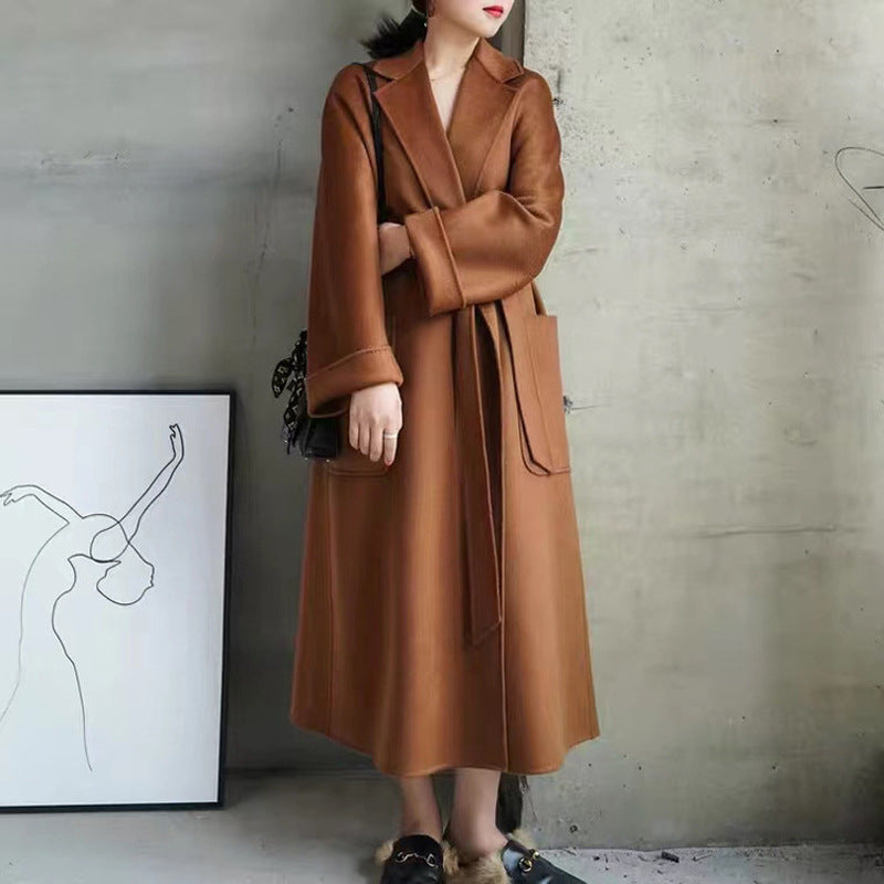 Women's Double-sided Wool Coat with Water Ripple Design