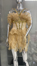 Off-Shoulder Halter Gold Tight Skirt for Stage Performers