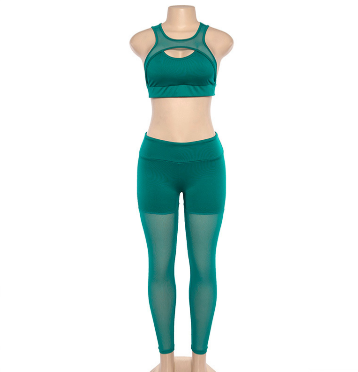 Yoga Set with Mesh Panels and Cutout Design