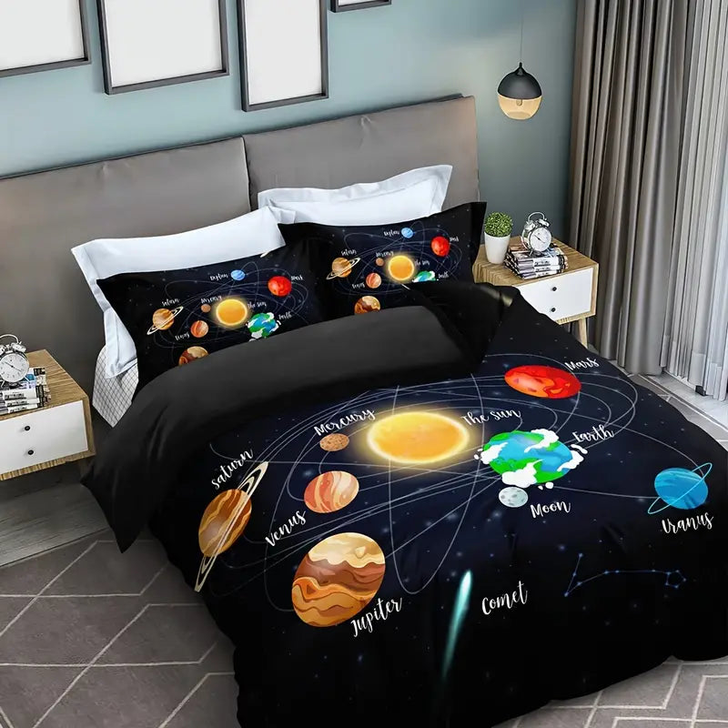 3pcs Solar System Galaxy Duvet Cover Set (1 Duvet + 2 Cases)