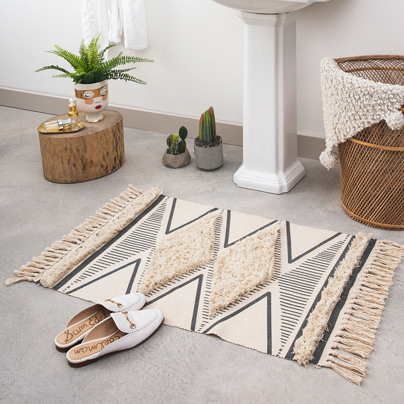 Non-Slip Cotton Bathroom Mat with Woven Design