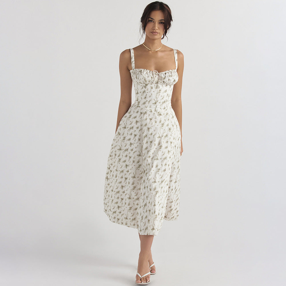 Sexy Backless Floral Midi Dress for Vacation Style