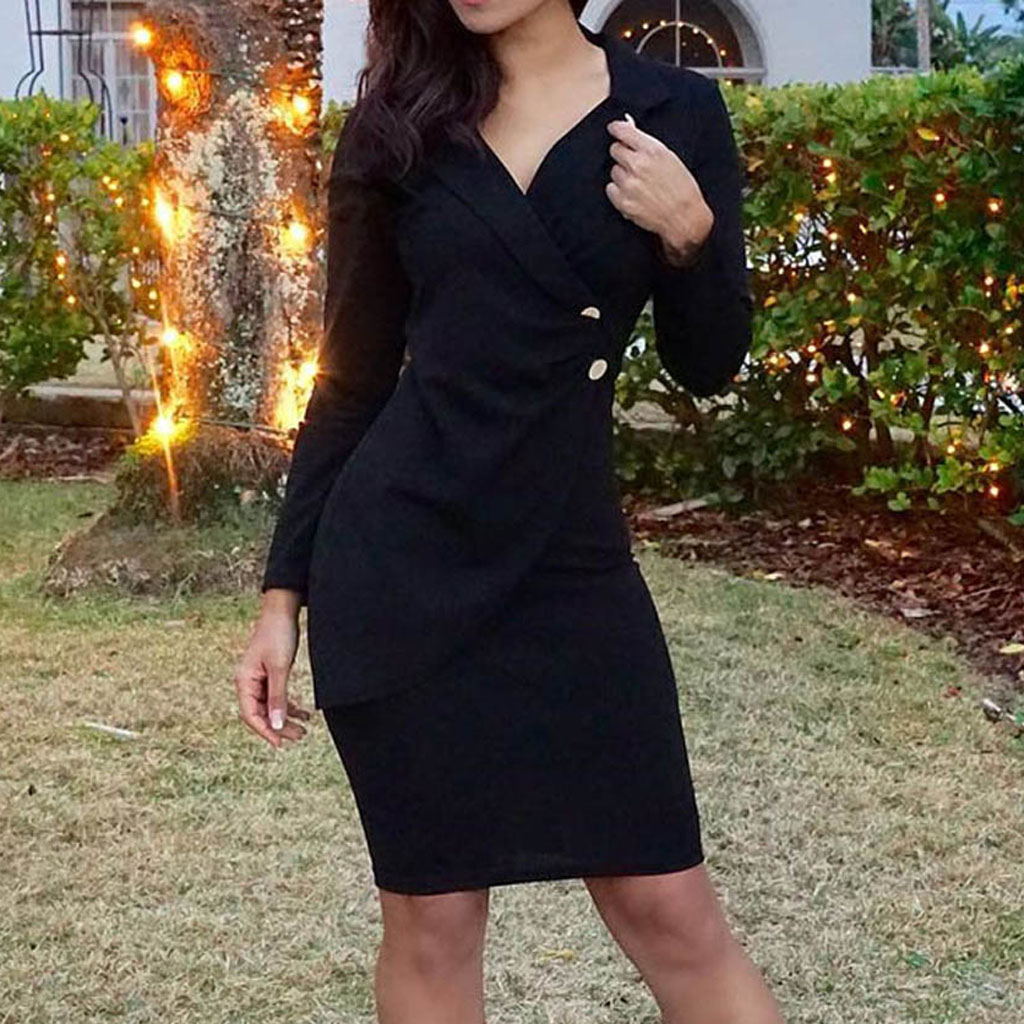 Buttoned Long Sleeve Bodycon Dress for Work (In Stock)
