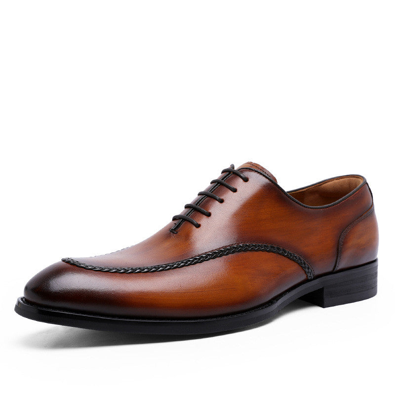 Lace-Up Shoes with Top Layer Cowhide and Rubber Sole